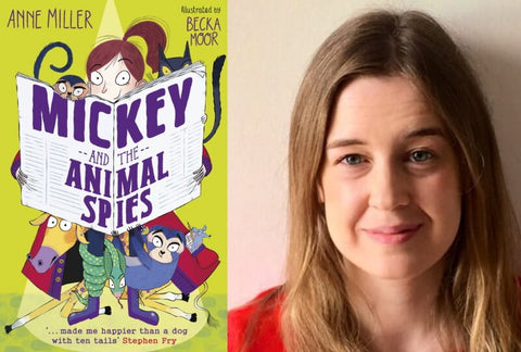 Mickey and the Animal Spies book cover and author Anne Miller who talks about detective stories for kids.