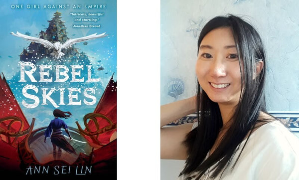 Rebel Skies by Ann Sei Lin. Book cover and author photo.
