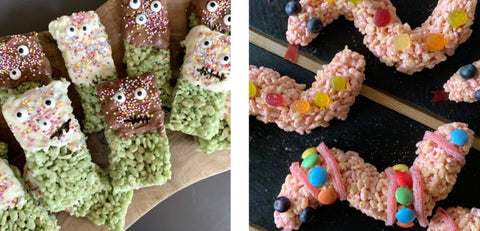 Rice crispy monsters and snakes as Halloween food ideas