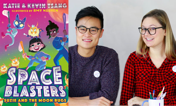 Space Blasters: Suzie and the Moon Bugs by Katie and Kevin Tsang. Book cover and author photo.