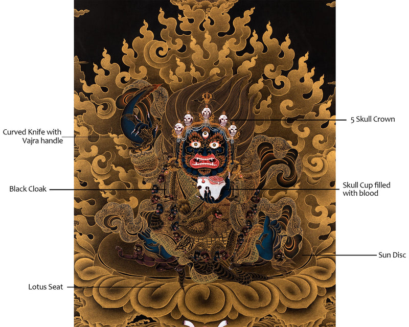 Mahakala Bernagchen Thangka | Kagyu Protector | Black & Gold Thangka