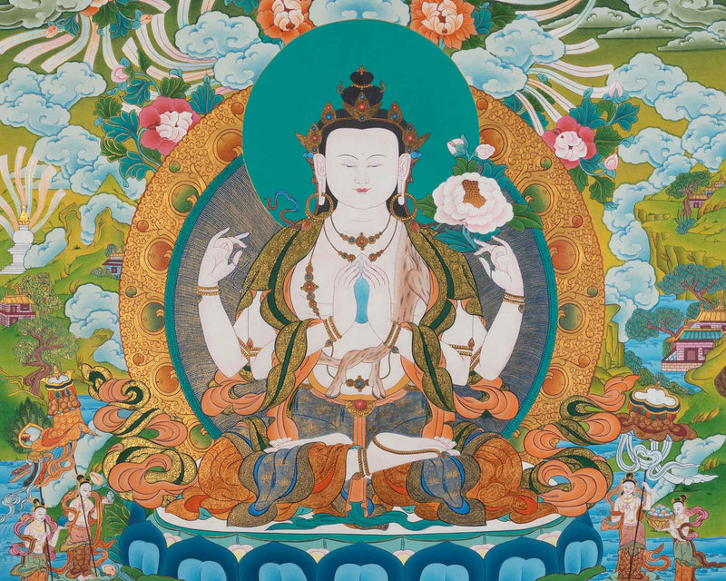 Avalokiteshvara Chenrezig Thangka | Hand-Painted Art Of The Bodhisattv