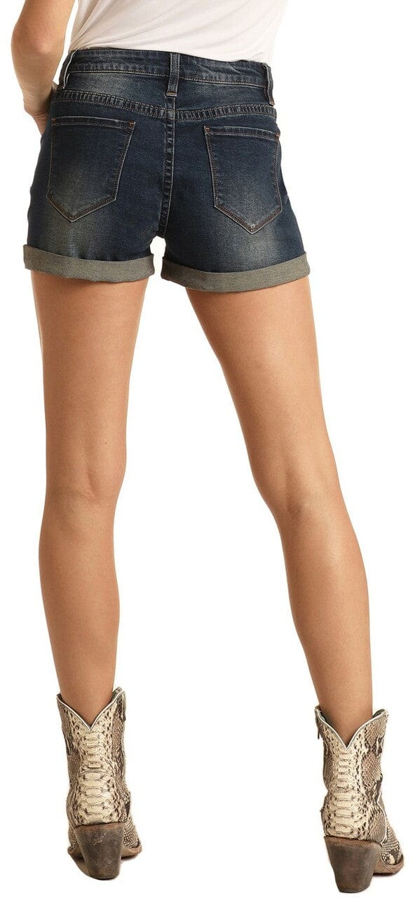 Rock & Roll Cowgirl Women's Mid Rise Extra Stretch Denim Shorts 68M369 -  Russell's Western Wear, Inc.