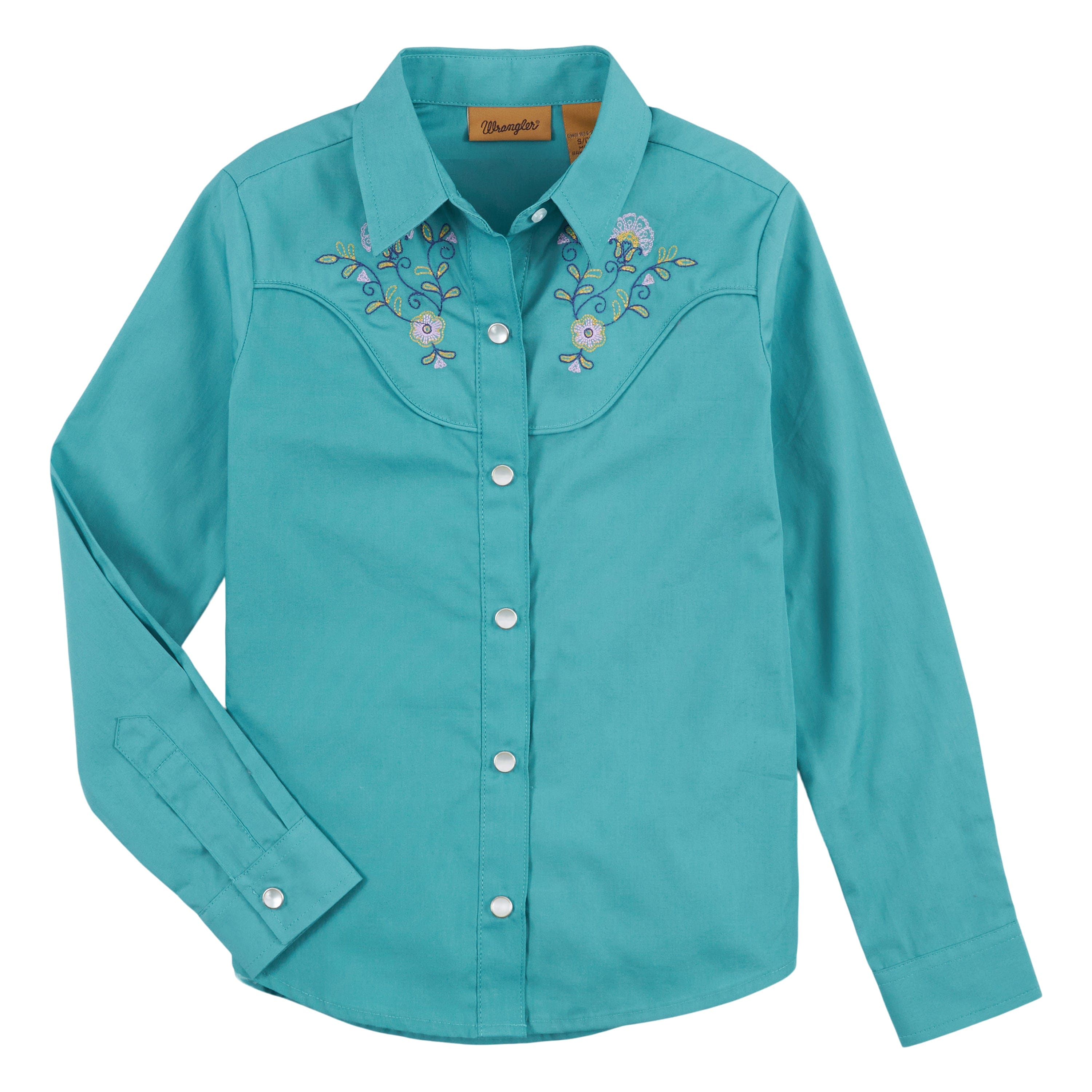 Wrangler Girls Fancy Embroidered Yoke Teal Long Sleeve Western Snap Sh -  Russell's Western Wear, Inc.