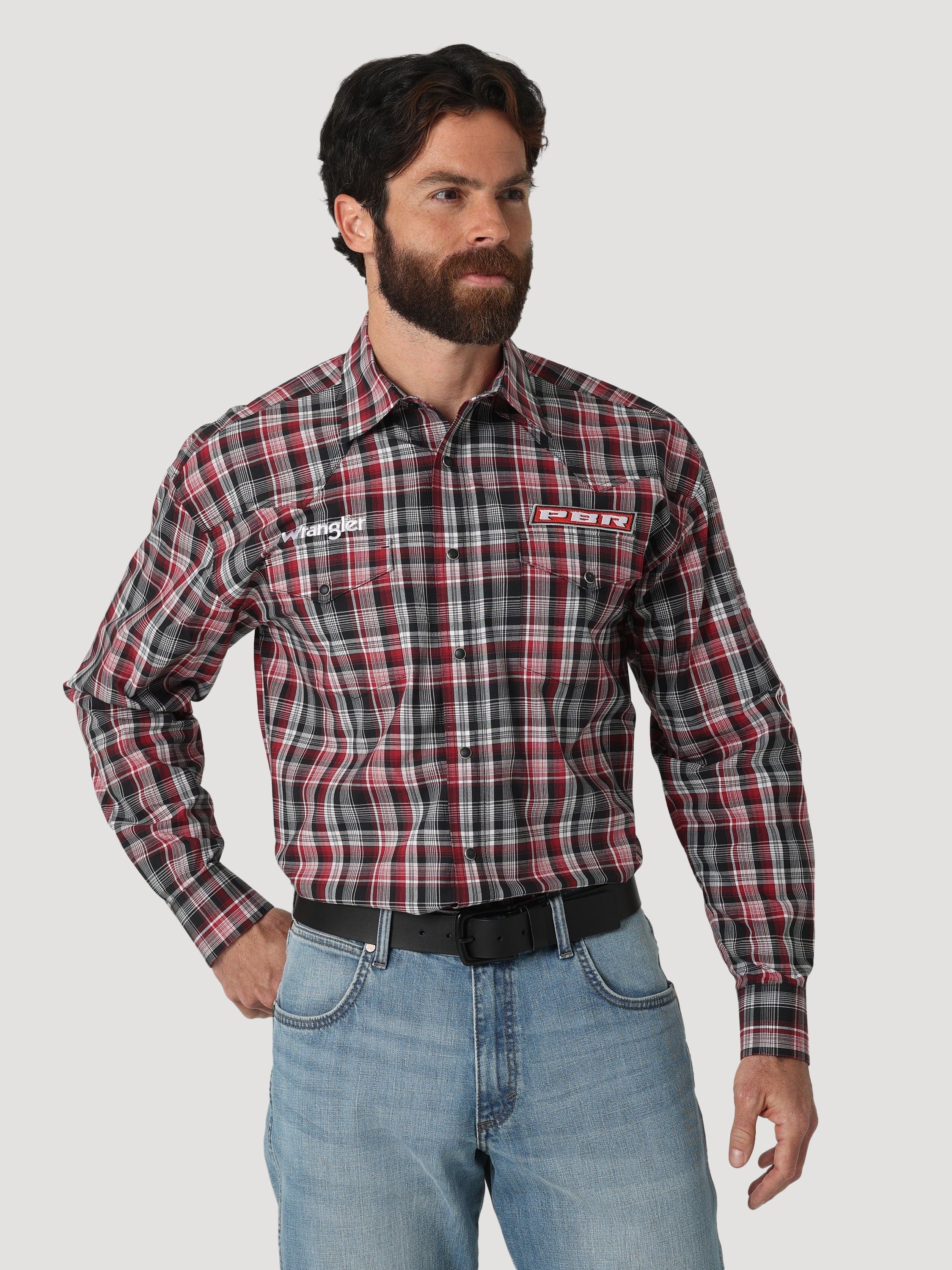 Wrangler Men's PBR® Logo Red/Black Long Sleeve Western Snap Shirt 1123 -  Russell's Western Wear, Inc.