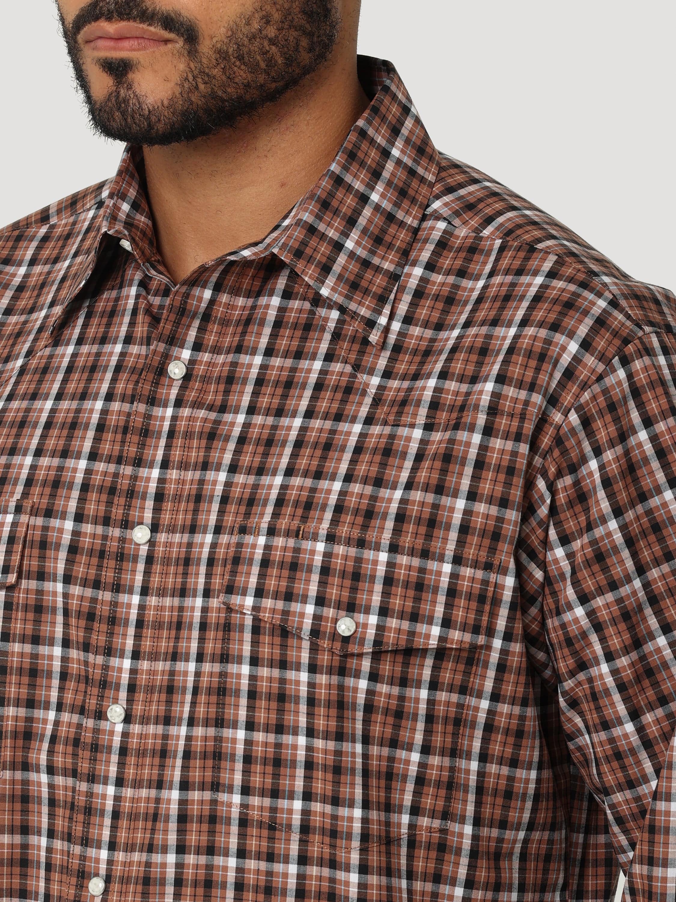 Wrangler Men's Wrinkle Resist Coffee Long Sleeve Western Plaid Shirt 1 -  Russell's Western Wear, Inc.