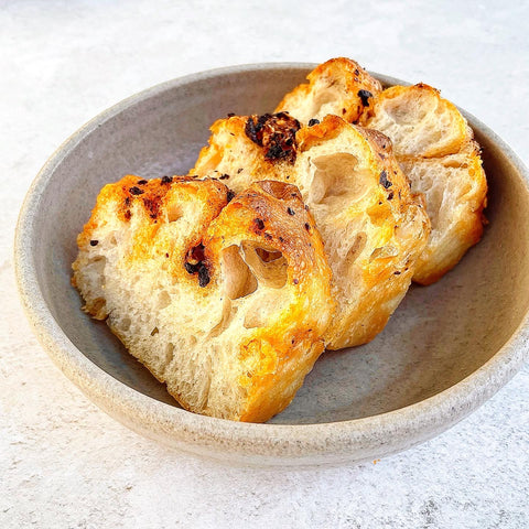 Crispy chilli oil and soy foccacia.