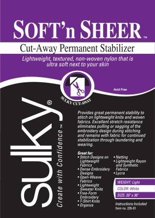 Sulky Cut Away Soft N Sheer Extra Stabilizer 12in x 9yd