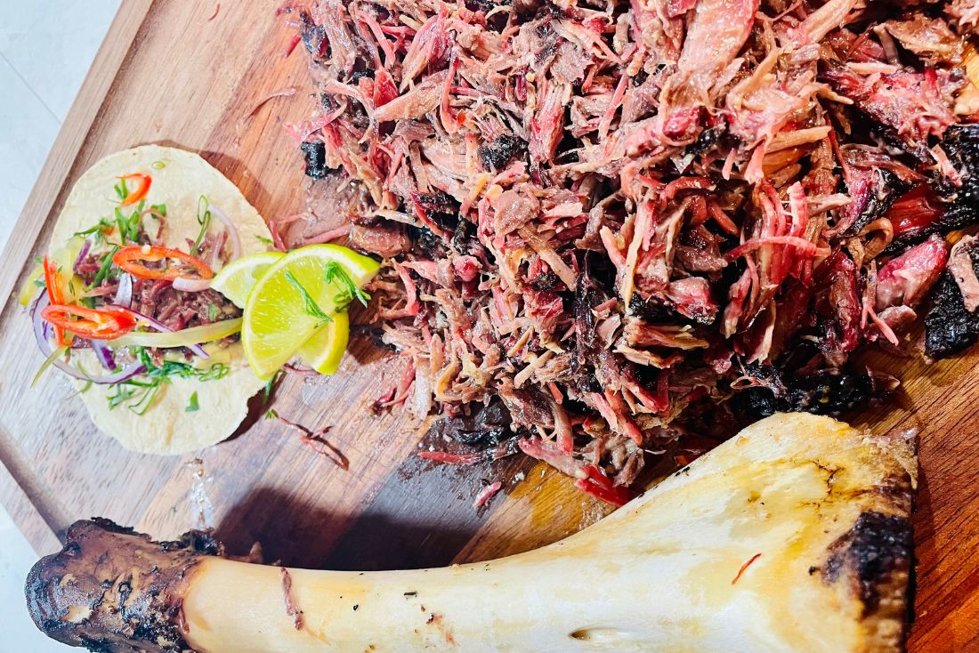 Smoked and pulled beef shin