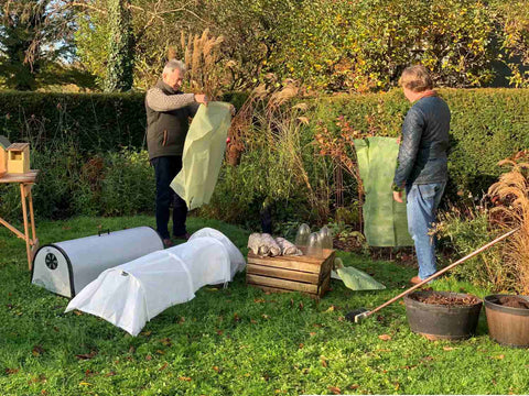 Alan Titchmarsh with Green Fern Fleece Jackets plant protection against frost