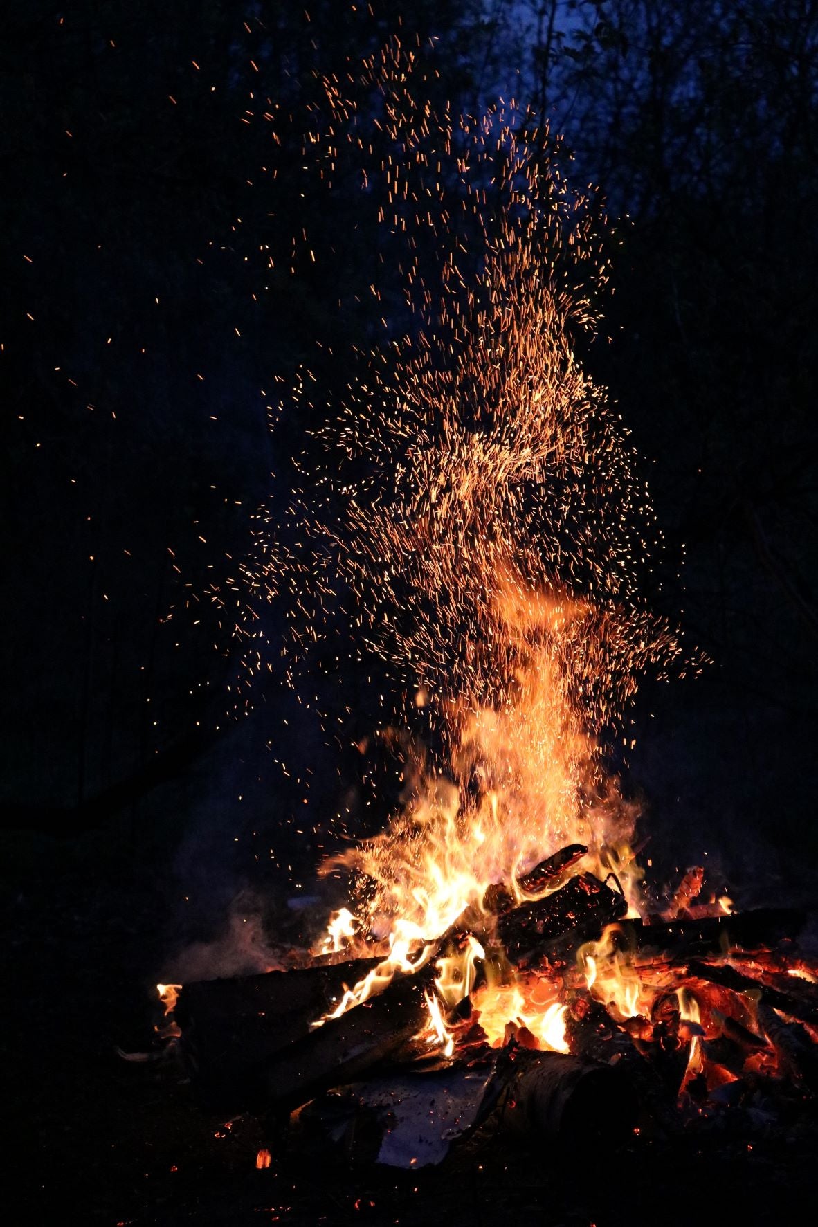 Bonfire burning in the dark