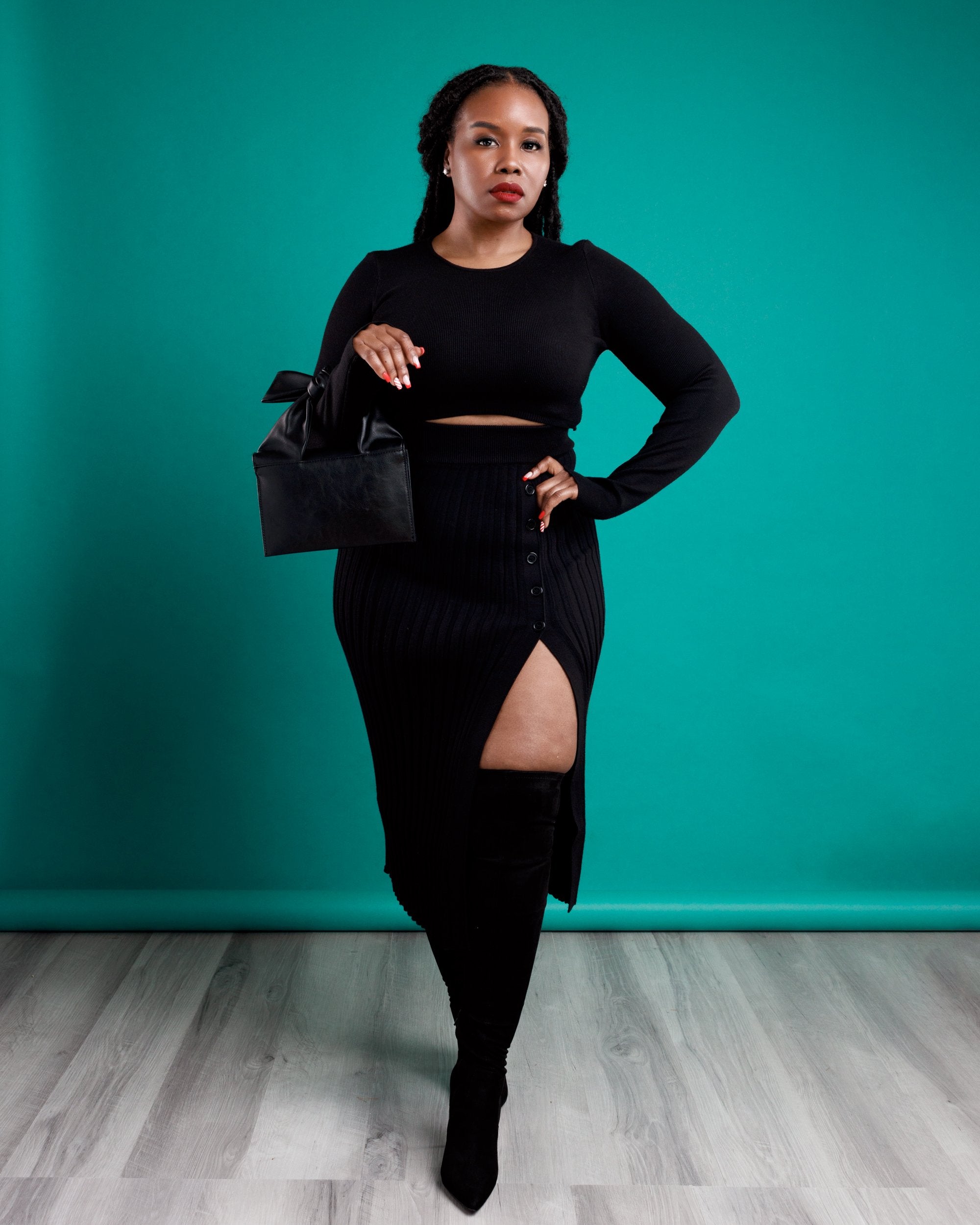 Pleated Slit Sweater Set
