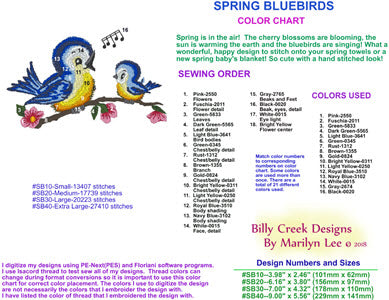 Spring Bluebirds embroidery chart