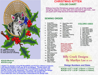 Christmas Kitten embroidery color chart