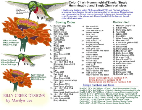 Hummingbird and zinnia official color chart
