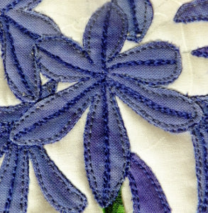 close up of stitched agapanthus flower from the BOW applique flowers series