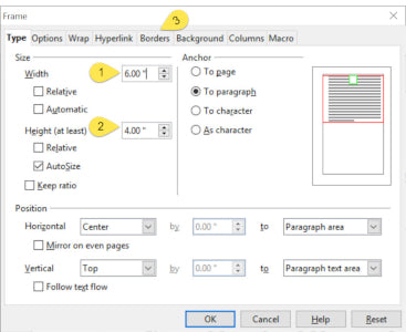 openOffice frame options