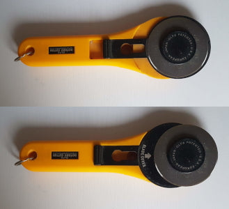 Different types of rotary cutter Left to right: cylindrical (in two