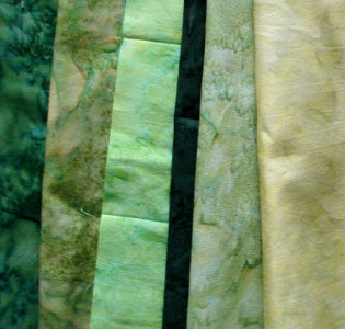 a selection of green Hoffman fabric watercolors