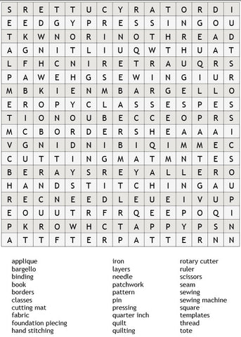 Arbee Designs quilter's word search puzzle