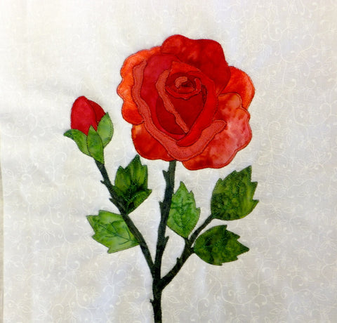 red rose flower applique block