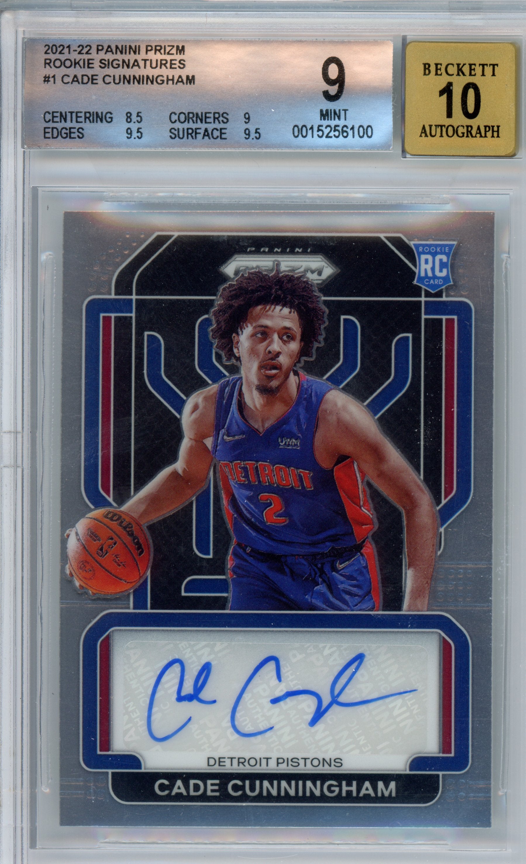 2021-22 Prizm Cade Cunningham Rookie Signatures Pistons Beckett 9