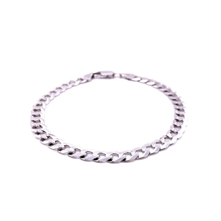 Silver Curb Bracelet, S.Flat, 160, Width: 6.7mm, Rhodium Plated