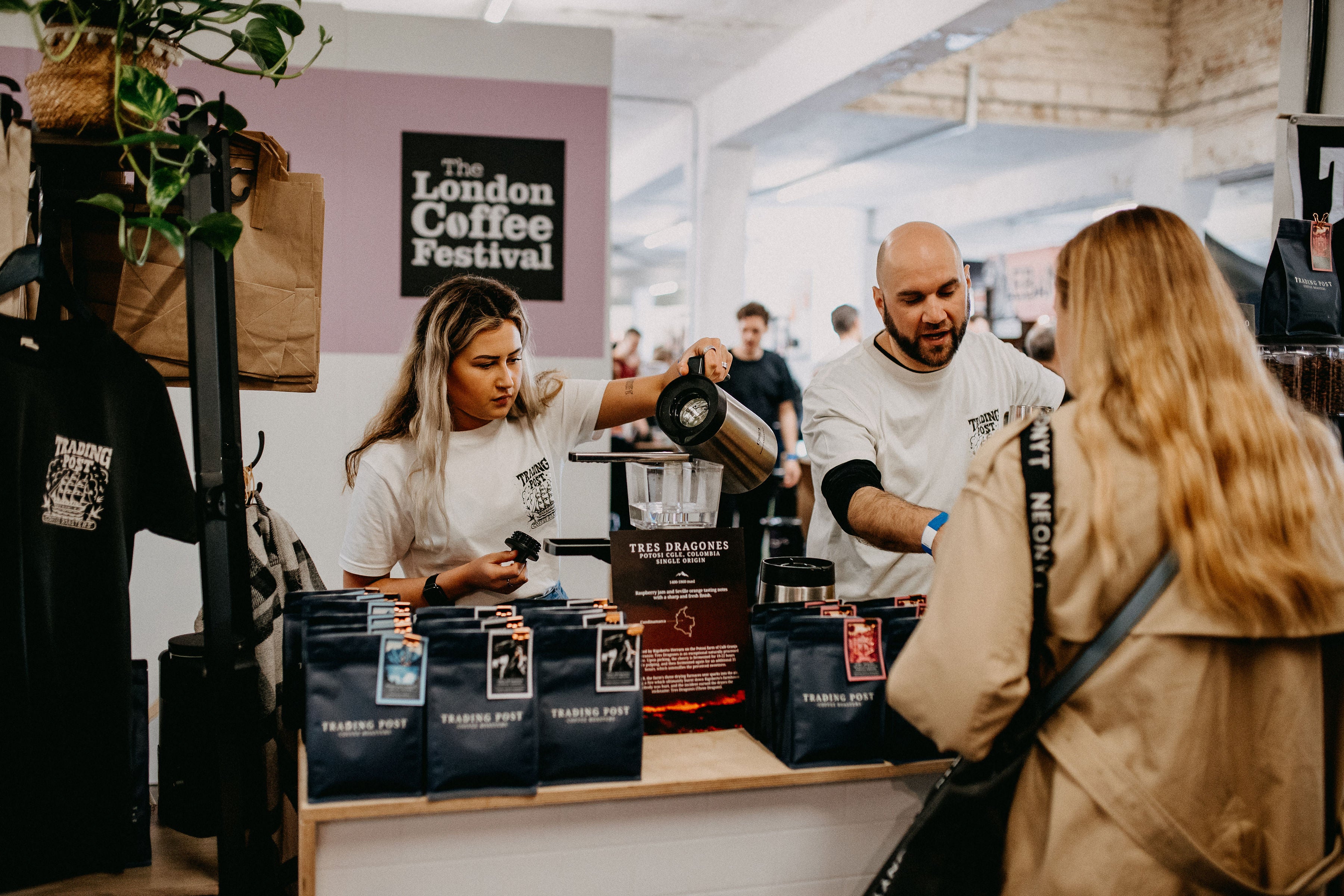 Trading Post at London coffee festival pouring coffee 