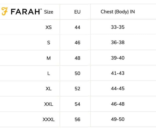 Farah Size Chart