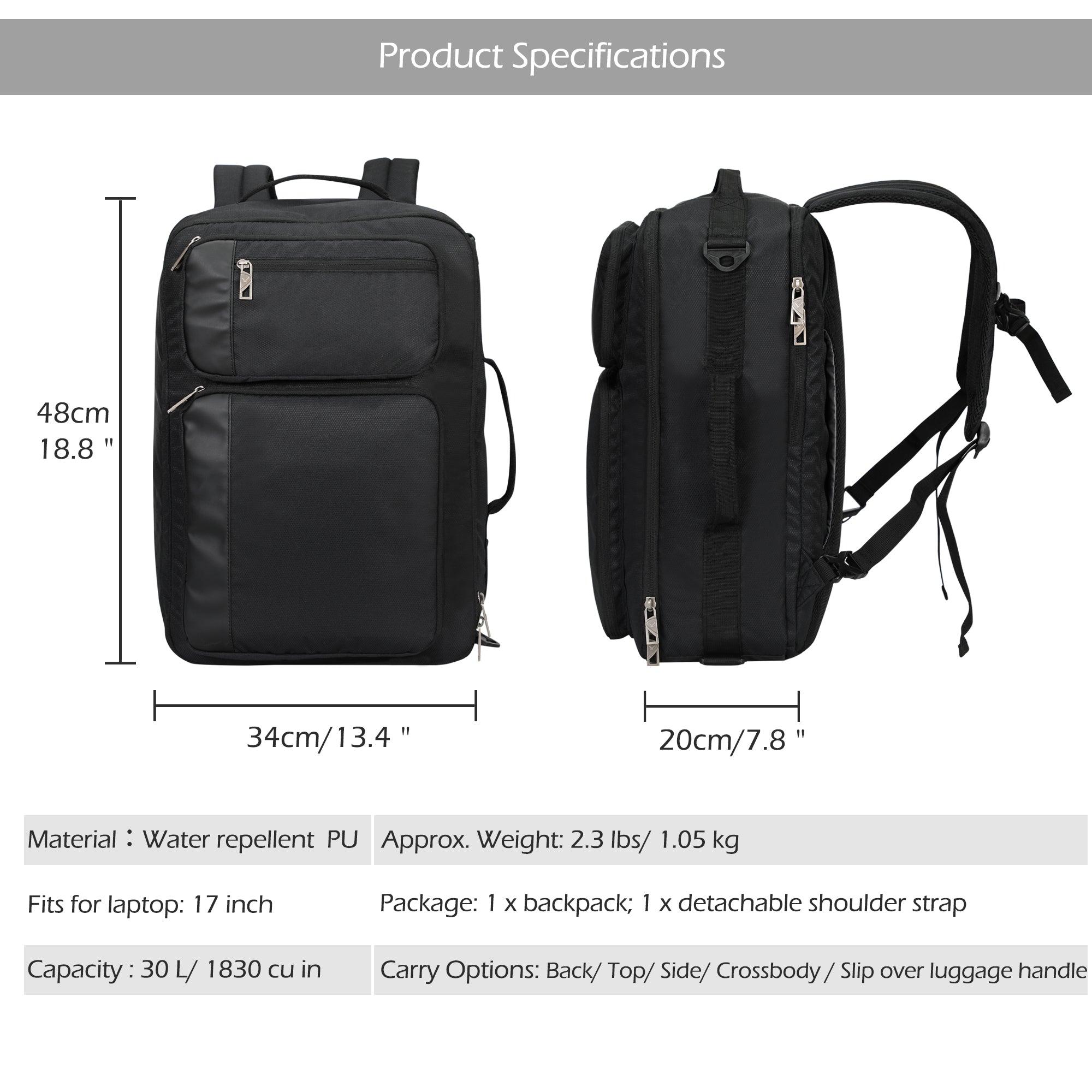 Hynes Eagle 30L  Carry on Backpack Weekender Backpack-image-7