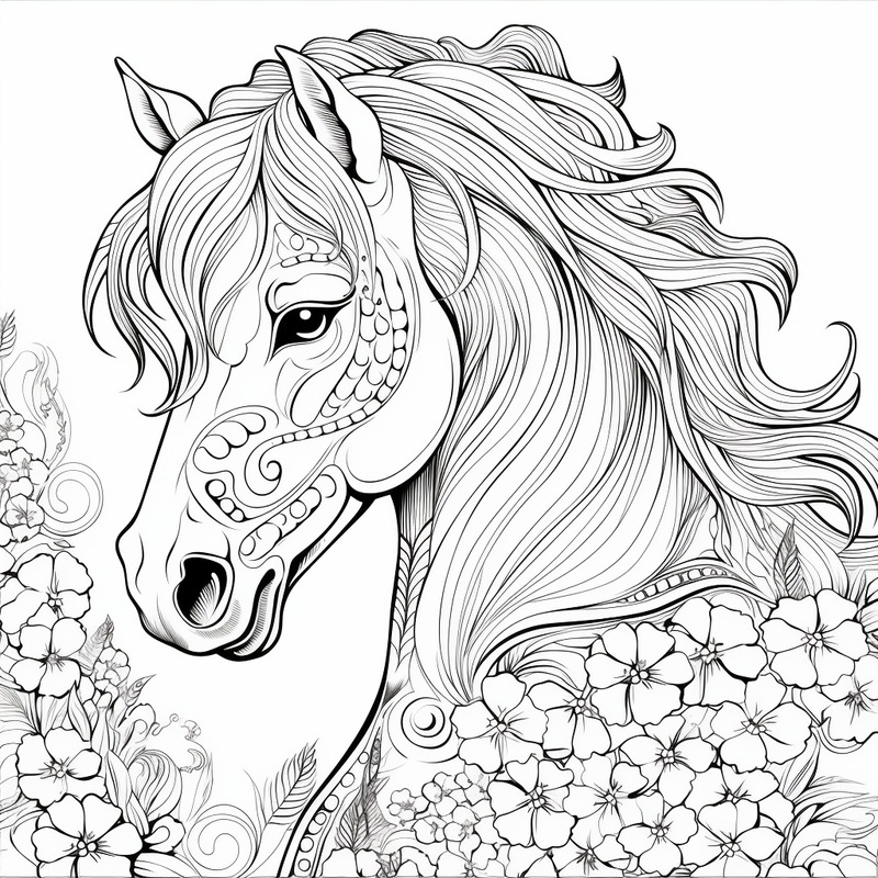 Free Coloring Page of Beautiful Horses for Adults and Kids – Bujo Art