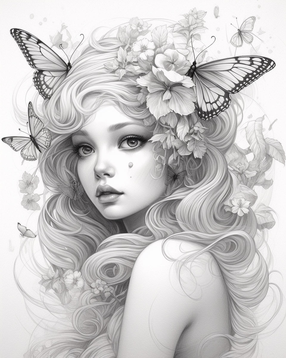 Free Download Colouring Page Coloring Book Fairy Lady Butterfly – Bujo Art