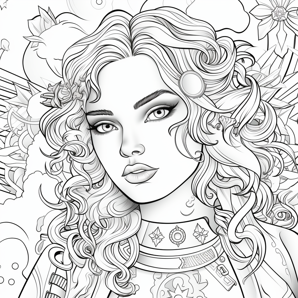 Free Download Colouring Page Elegant Women Wavy Hair – BUJO ART