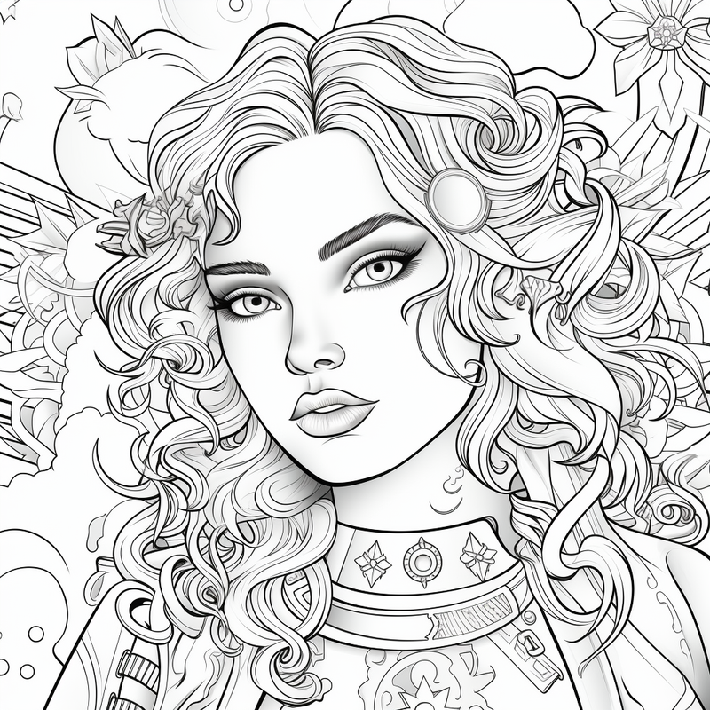 Free Download Colouring Page Elegant Women Wavy Hair – Bujo Art