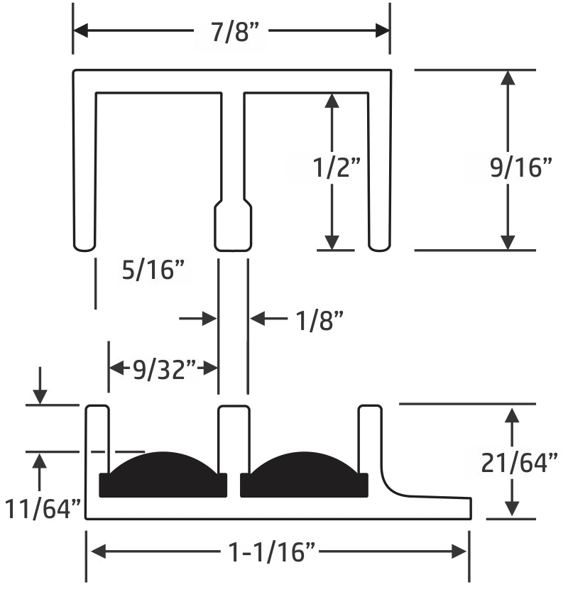 Dimensions for top on bottom track