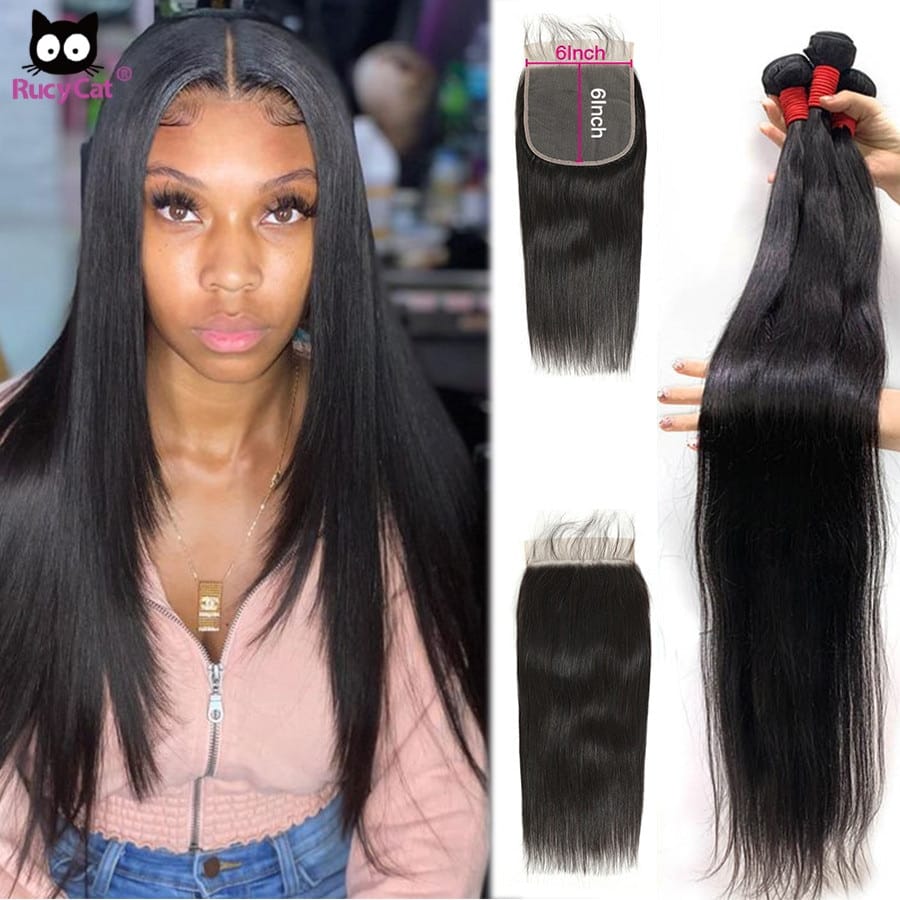 5x5-6x6 Lace Closure With Bundles Brazilian Human Hair