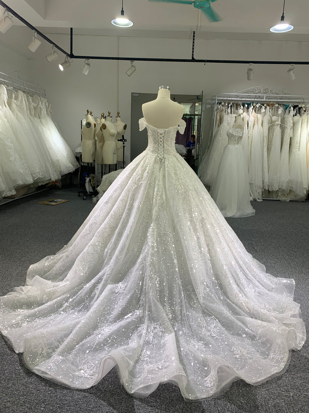 AM1206 Off Shoulder Luxury Swarovski crystal Beading satin ballgown Wedding  Dress