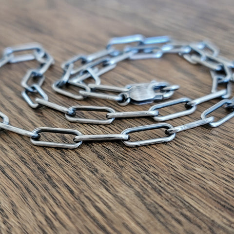 Oxidized Sterling Silver 1-1 Long Short Cable Link Chain for Men