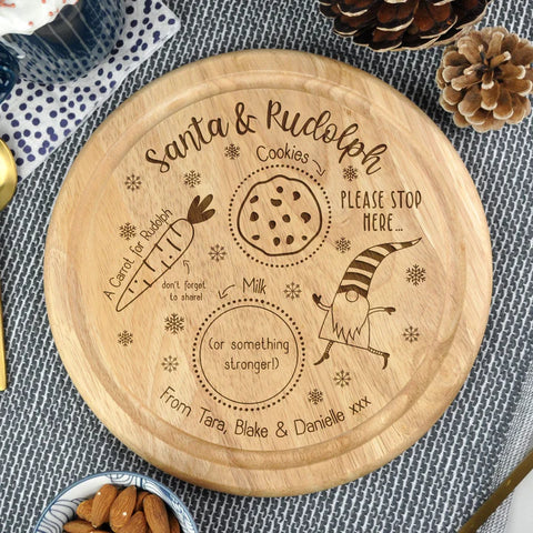 Personalised "Santa & Rudolph Please Stop Here" Round Wooden Christmas Eve Board