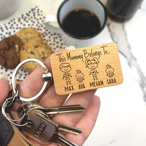 Personalised "This Mummy Belongs To" Wooden Rectangle Key Ring