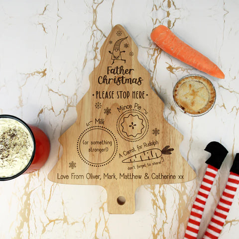 Personalised "Father Christmas Please Stop Here" Wooden Tree Shaped Christmas Eve Board