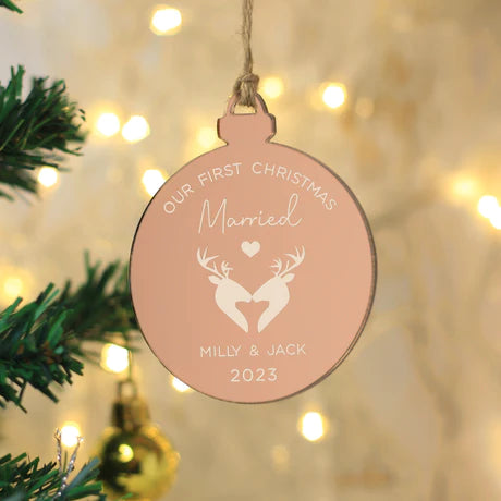 Personalised 'Our First Christmas Married' Gold Mirrored Bauble