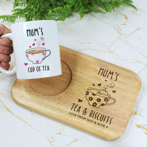 Personalised Mum's Tea & Biscuit Board with Coffee Mug Option