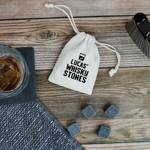 Personalised Whisky Stones in Drawstring Bag with 4 Soapstone Ice Cubes