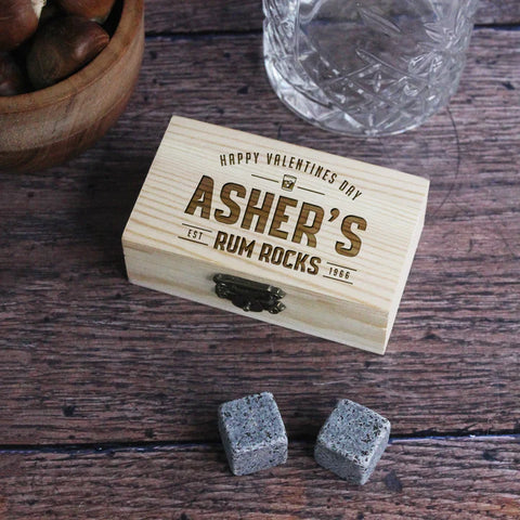 Personalised 'Rum Rocks' Rum Stones Box with 8 Reusable Soapstone Ice Cubes
