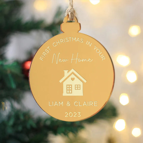 Personalised "First Christmas in Your New Home" Mirrored Bauble