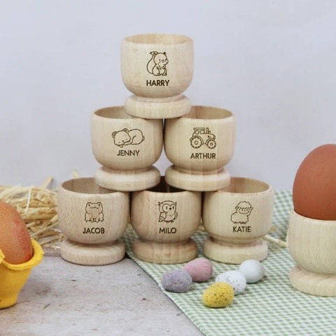 Personalised Wooden Egg Cups with 10 Icon Choices