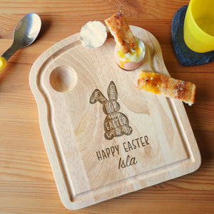 Personalised 'Happy Easter' Toast Shaped Breakfast Board with Bunny Silhouette