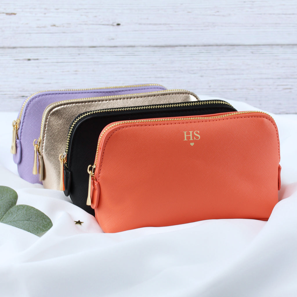 Personalised PU Leather Make Up Bag Set with Initials & Heart –  GiftsInAJiffy