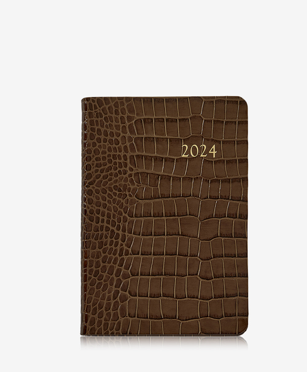 GiGi New York 2024 Daily Journal Walnut Embossed Crocodile